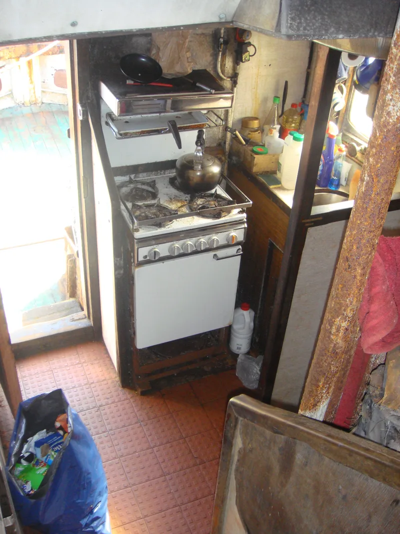 Inside the galley of an old boat