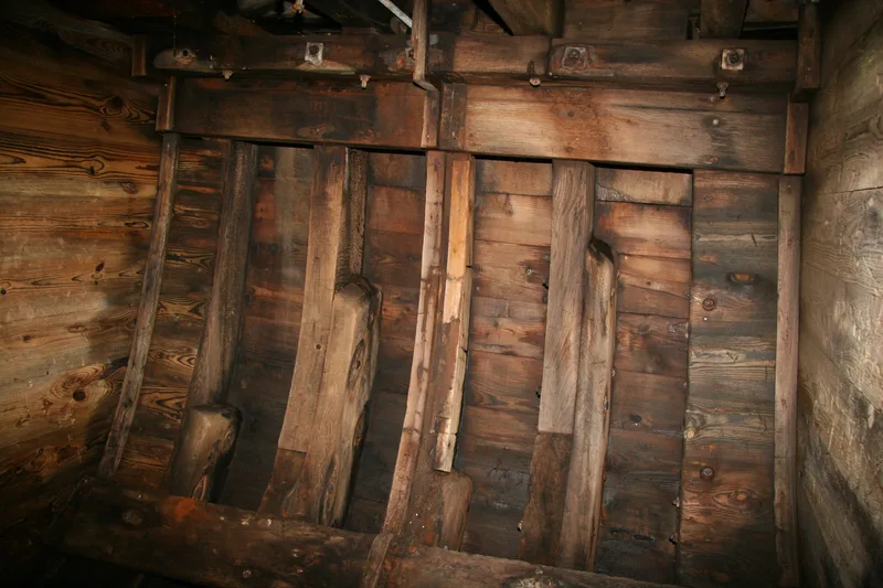 Oak beams inside a wooden fishing trawler